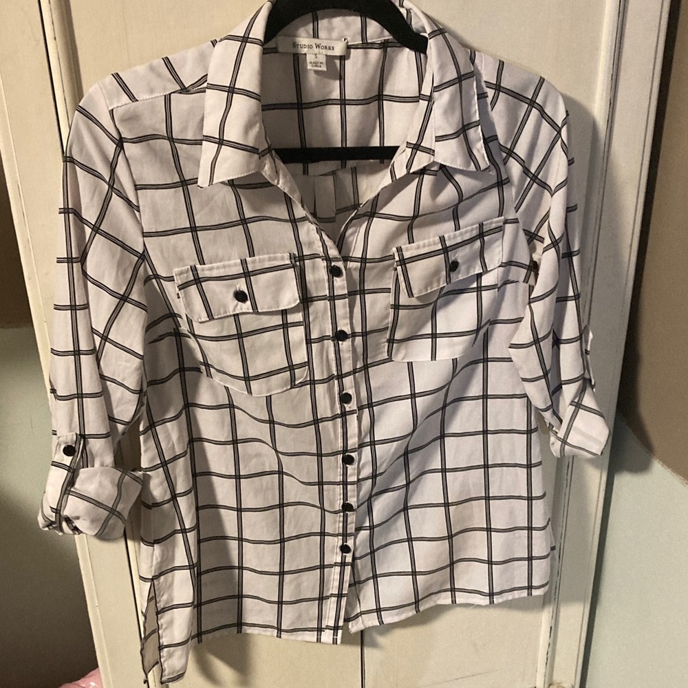 Studio Works women’s small black and white Plaid Top